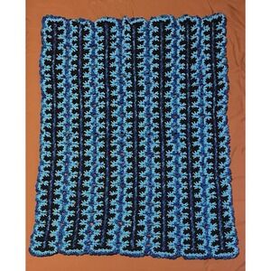 Handmade Crochet Afghan Blanket Teal Black Unique Pattern 53" x 40"